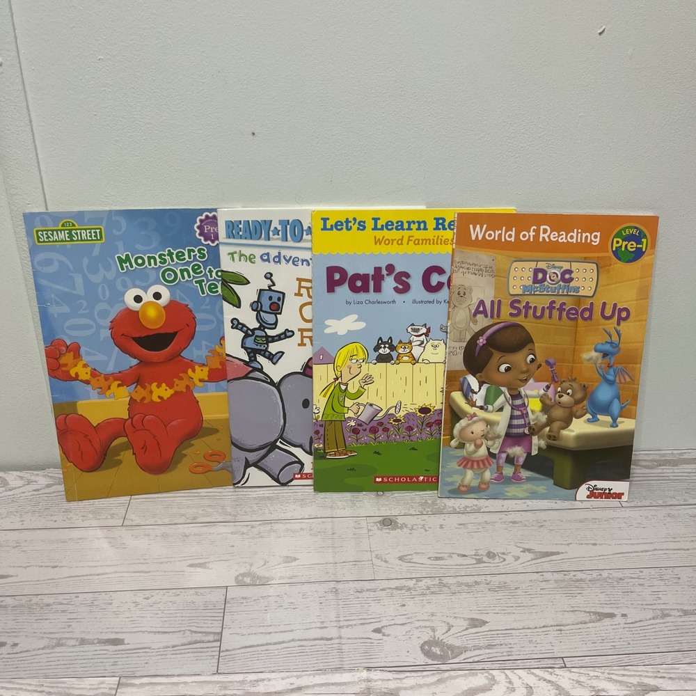 Lot of 4 Kids Early Reader Books Doc McStuffins Elmo Otto Scholastic Pre-Level 1